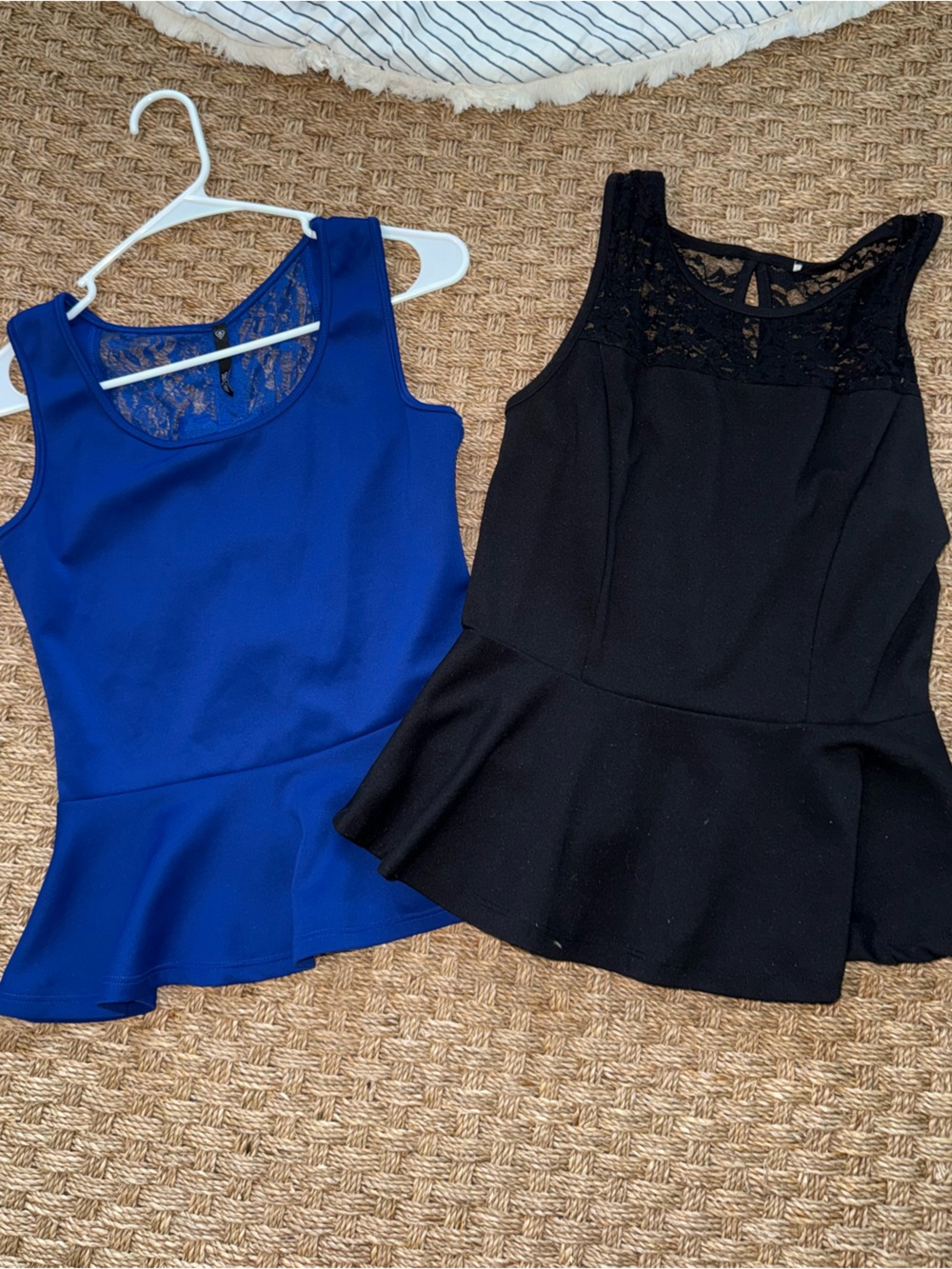 Love Culture Sleeveless Lace Yoke Peplum Top - Black & Royal Blue Both